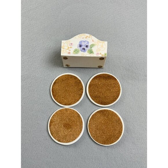 Vintage Ceramic Pansy Flower 3D Sculpture Coaster Holder with Coasters - Picture 8 of 10